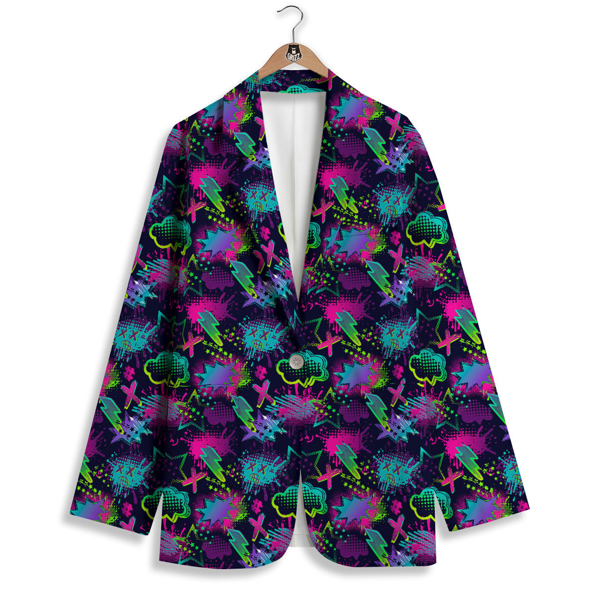 Abstract Graffiti Emoji Print Pattern Women's Blazer-grizzshop