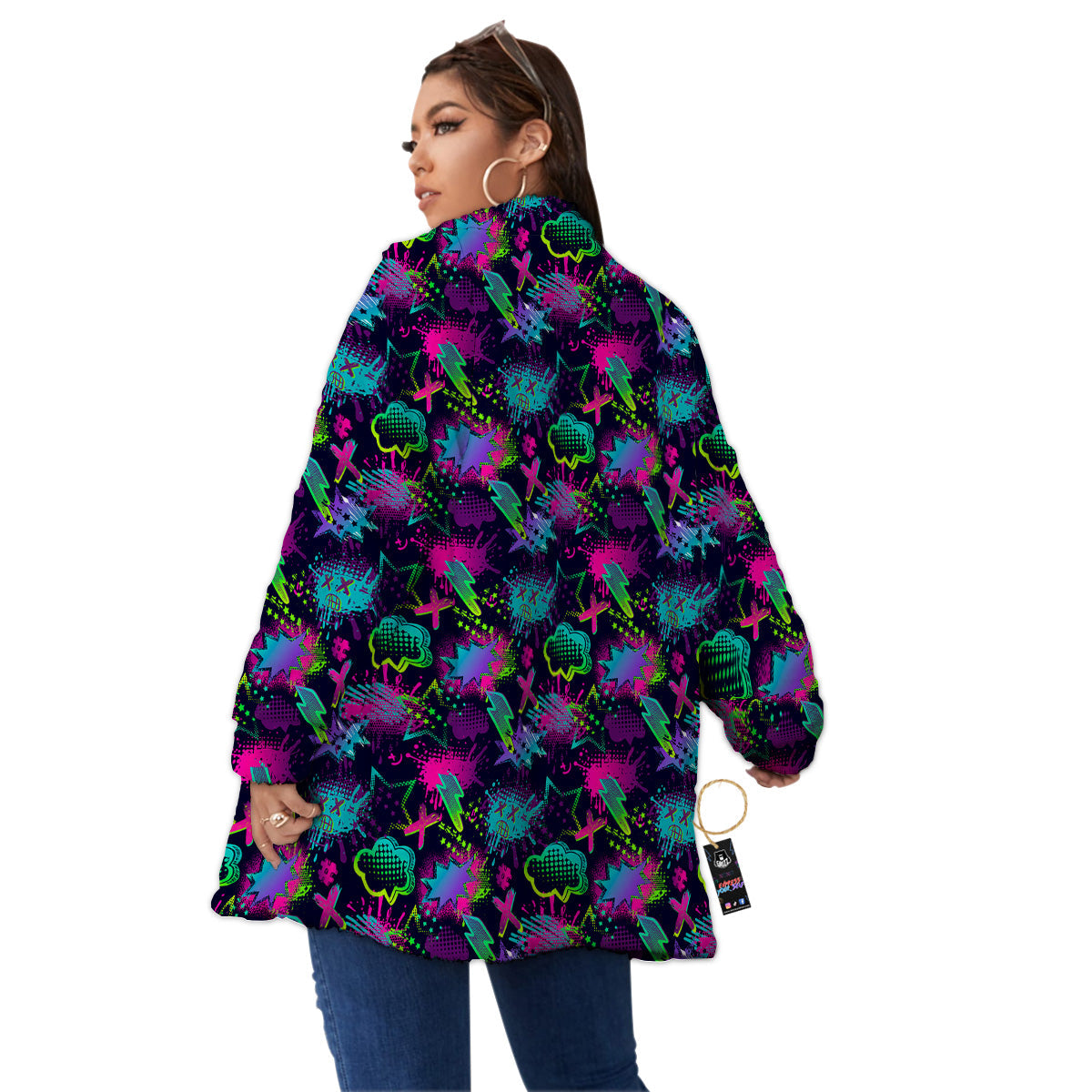 Abstract Graffiti Emoji Print Pattern Women's Sherpa Jacket-grizzshop