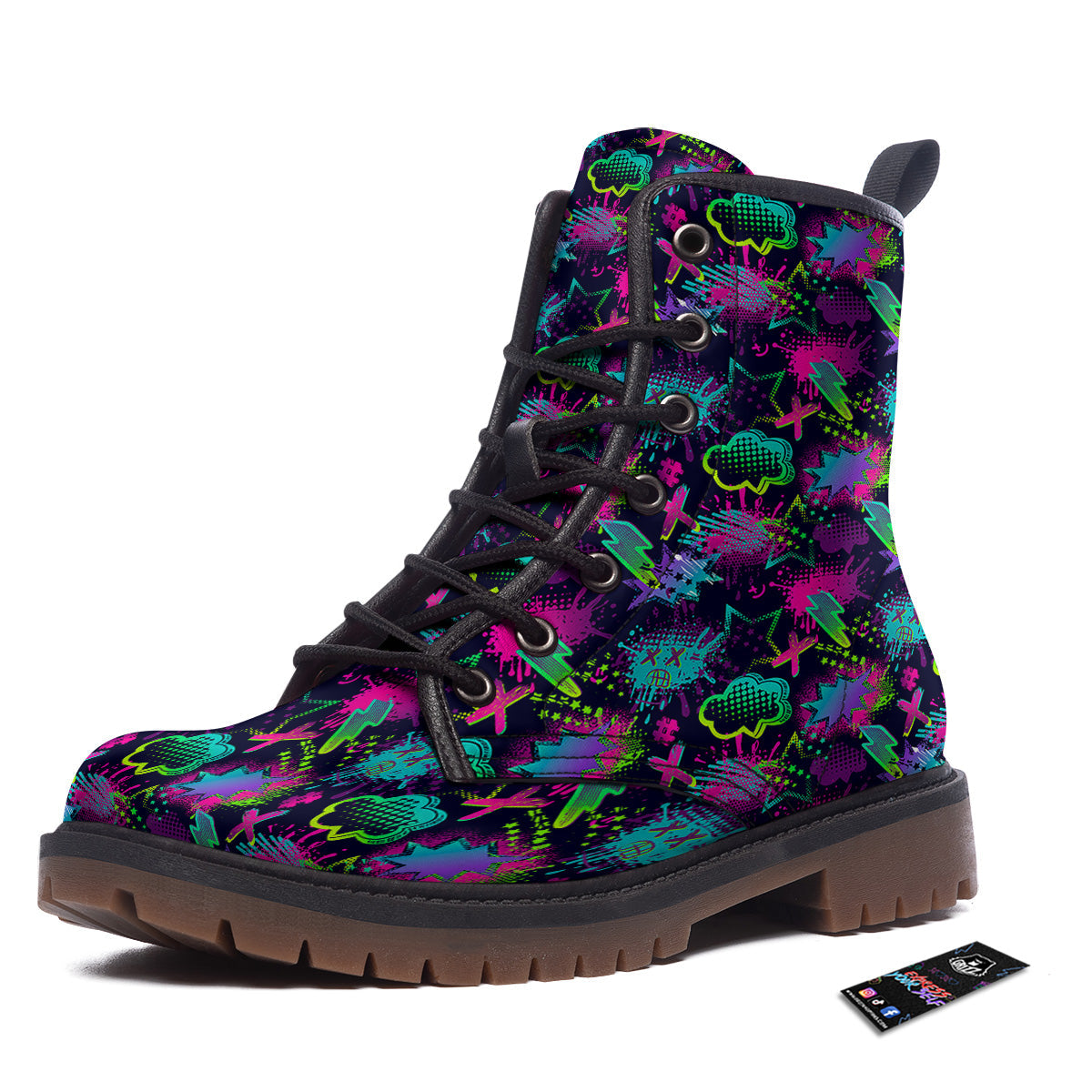 Abstract Graffiti Emoji Print Pattern Work Boots-grizzshop