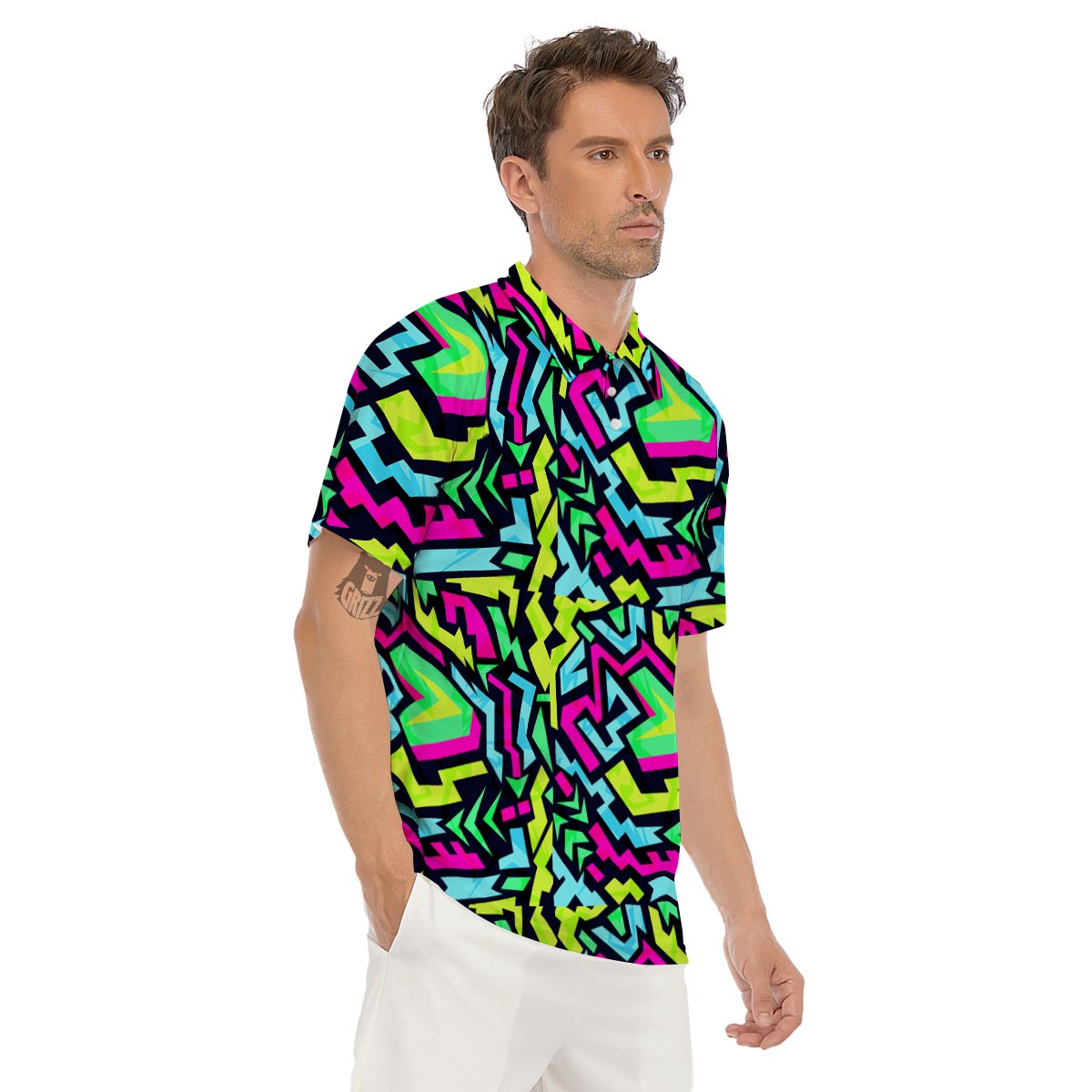 Abstract Graffiti Geometric Men's Golf Shirts-grizzshop