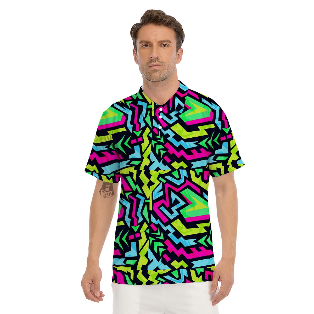 Abstract Graffiti Geometric Men's Golf Shirts-grizzshop