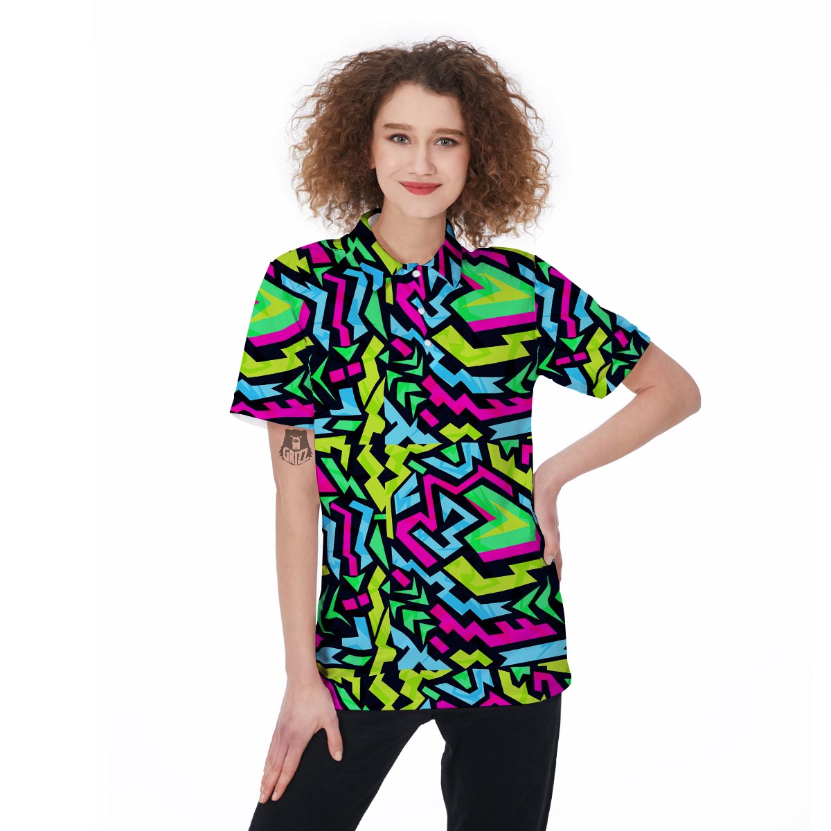 Abstract Graffiti Geometric Women's Golf Shirts-grizzshop