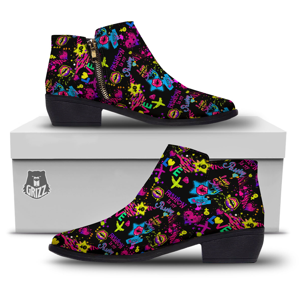 Abstract Graffiti Girlish Spray Paint Print Pattern Ankle Boots-grizzshop