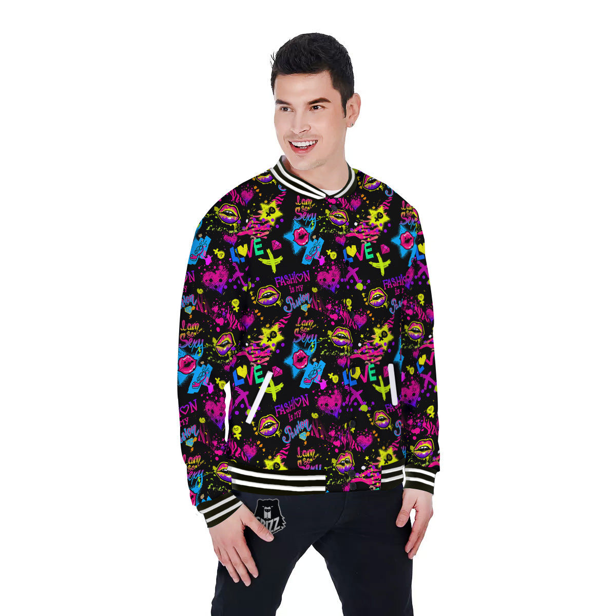 Abstract Graffiti Girlish Spray Paint Print Pattern Baseball Jacket-grizzshop