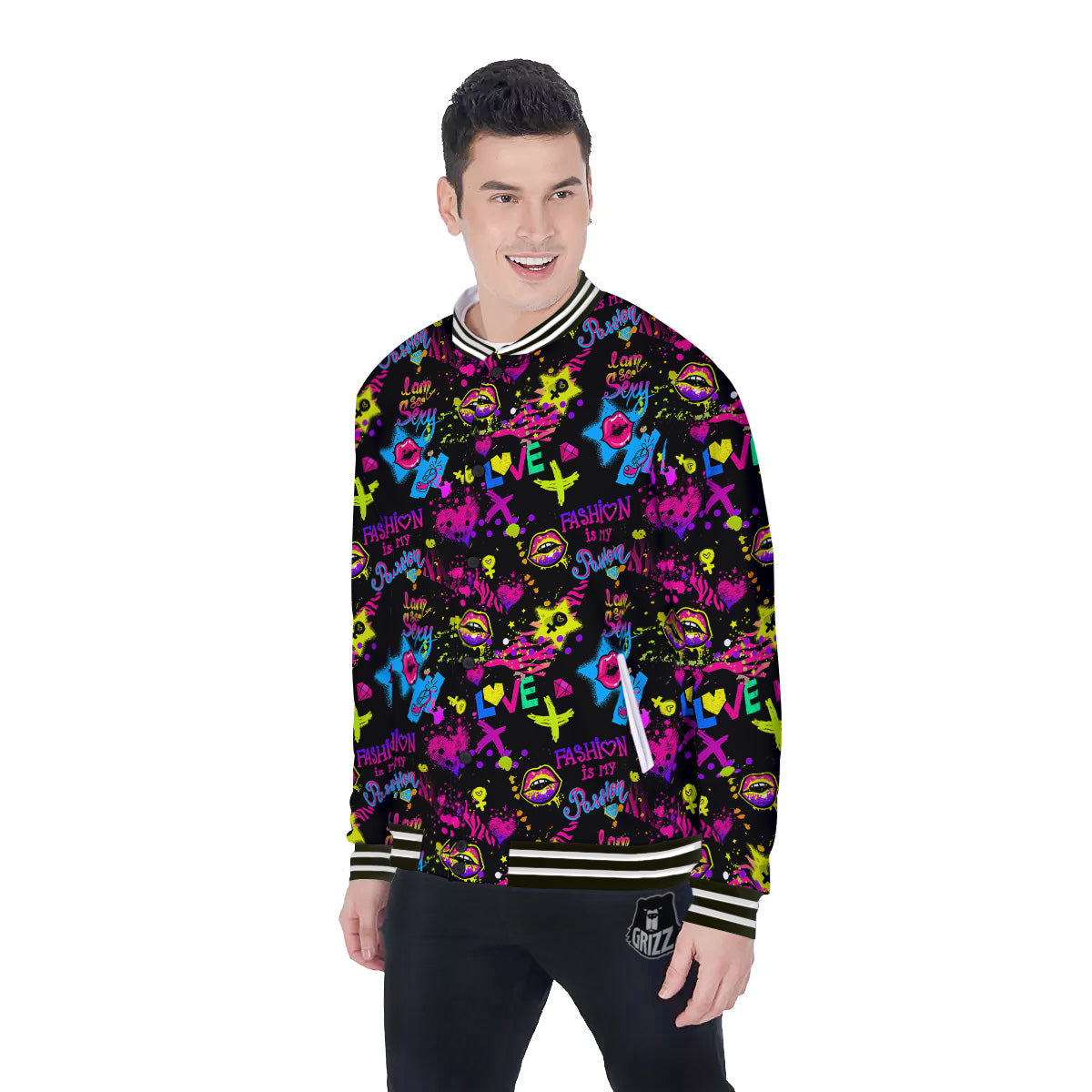 Abstract Graffiti Girlish Spray Paint Print Pattern Baseball Jacket-grizzshop