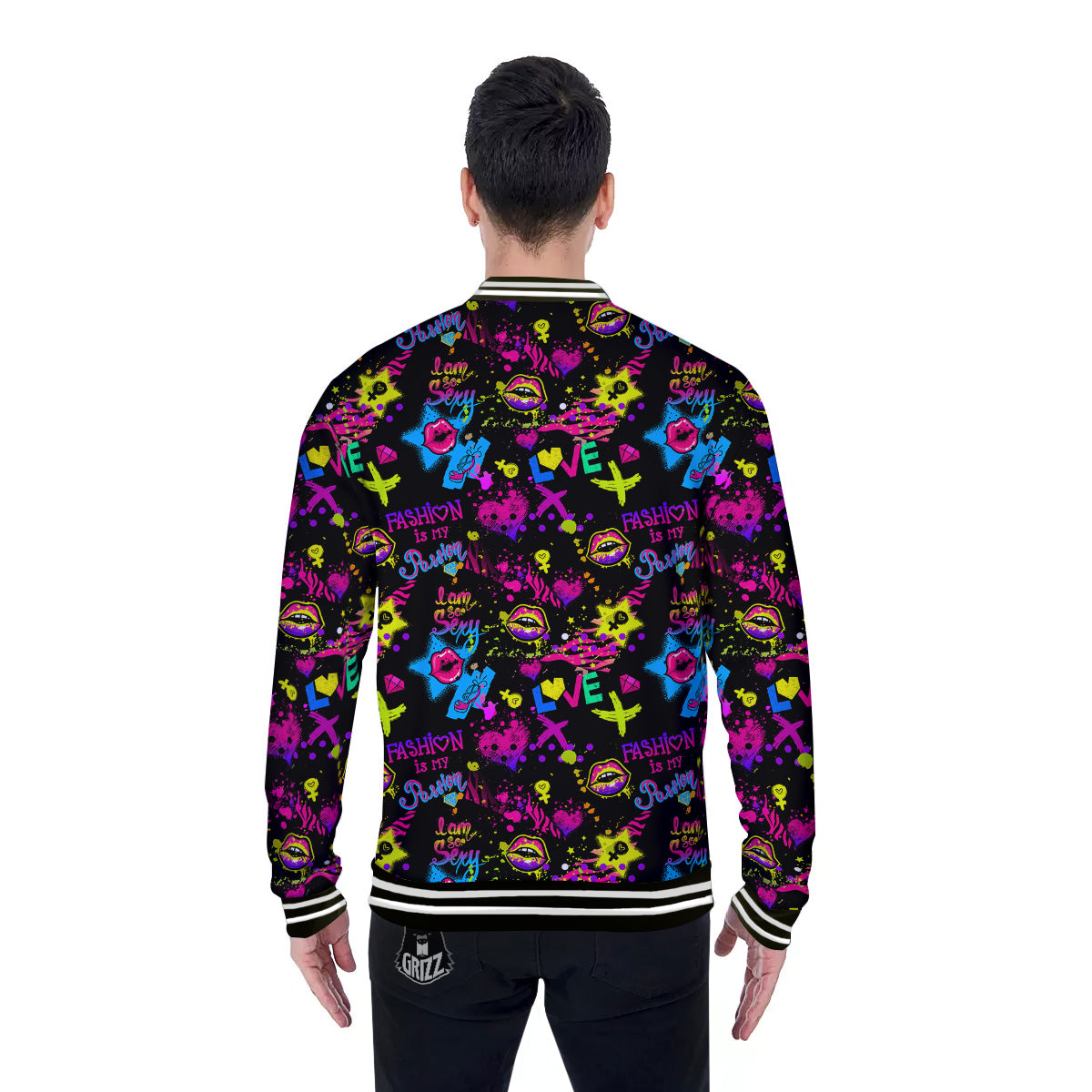 Abstract Graffiti Girlish Spray Paint Print Pattern Baseball Jacket-grizzshop