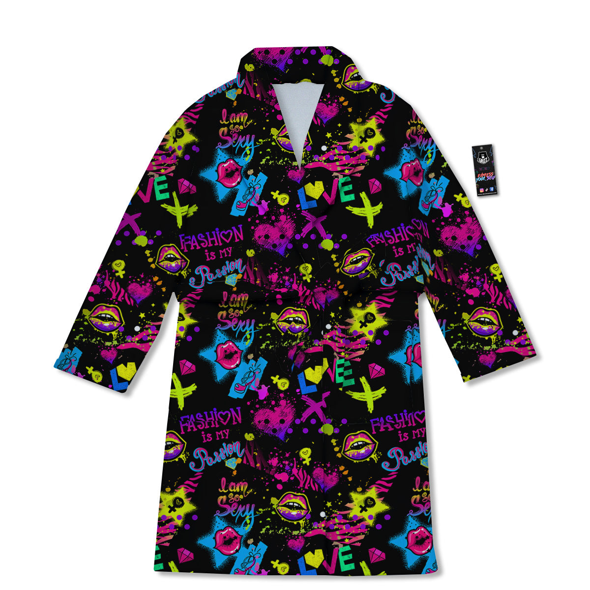 Abstract Graffiti Girlish Spray Paint Print Pattern Bathrobe-grizzshop