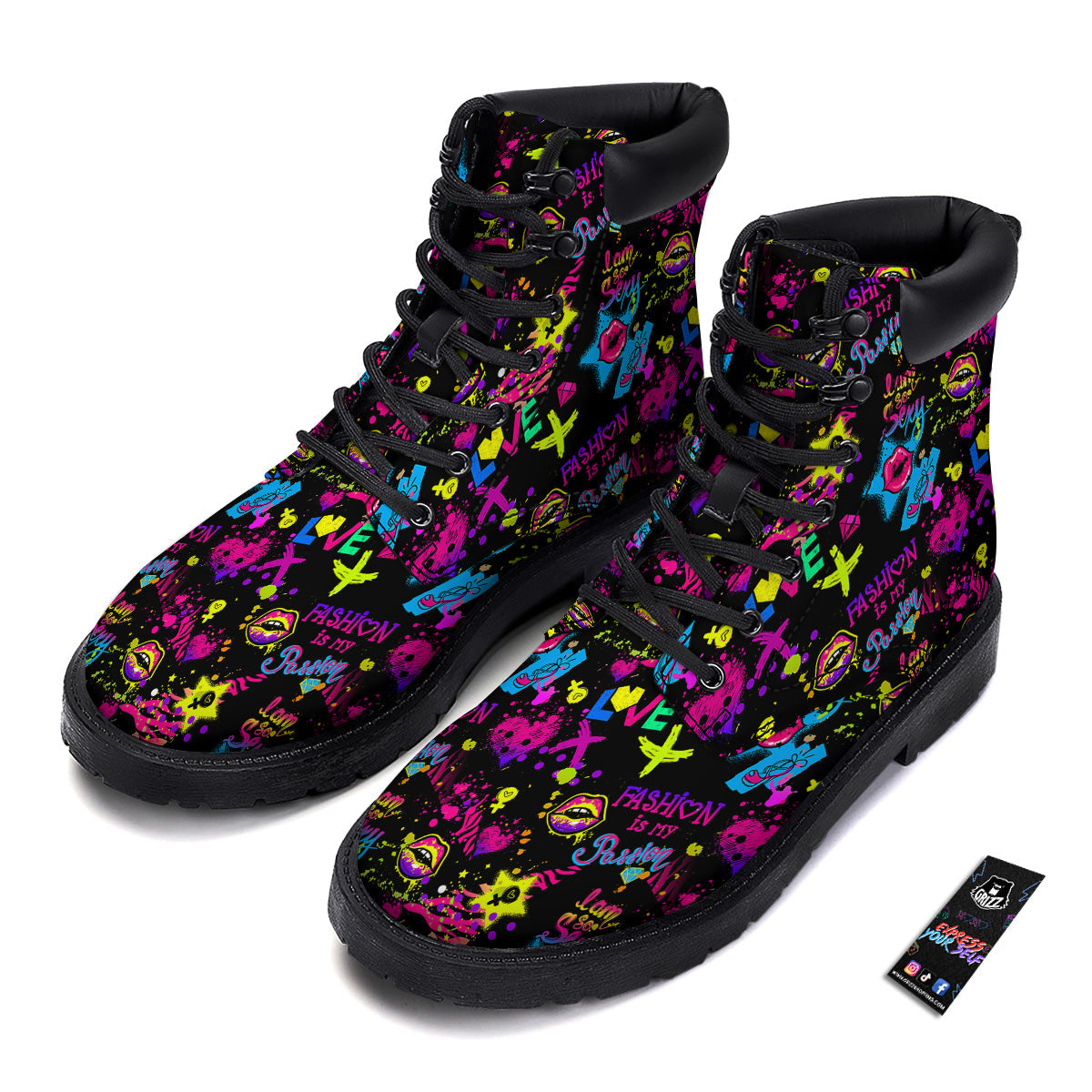 Abstract Graffiti Girlish Spray Paint Print Pattern Boots-grizzshop