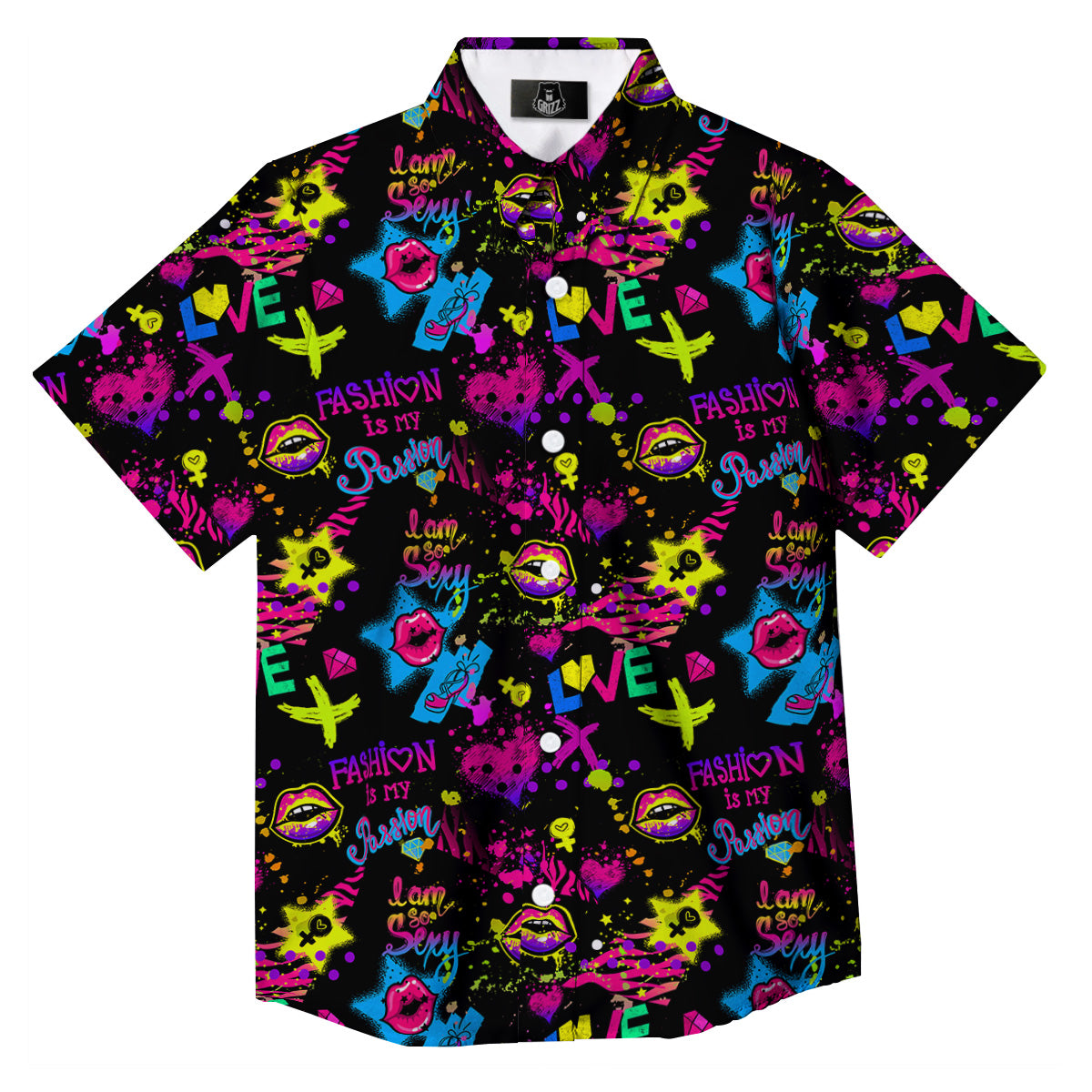 Abstract Graffiti Girlish Spray Paint Print Pattern Button Up Shirt-grizzshop