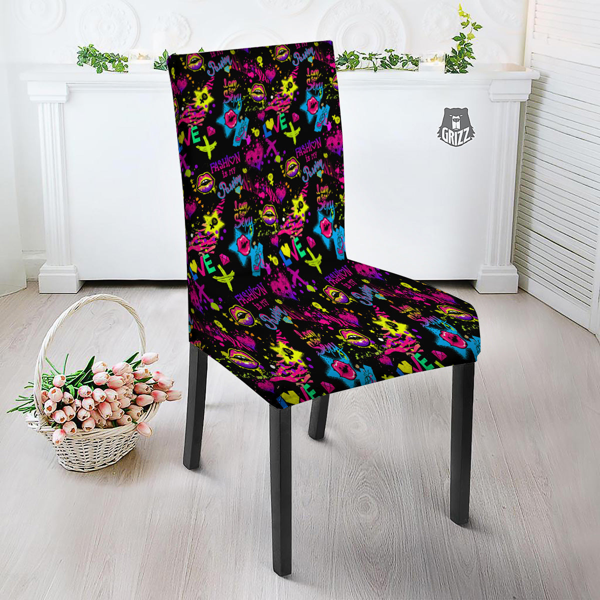 Abstract Graffiti Girlish Spray Paint Print Pattern Dining Chair Slipcover-grizzshop