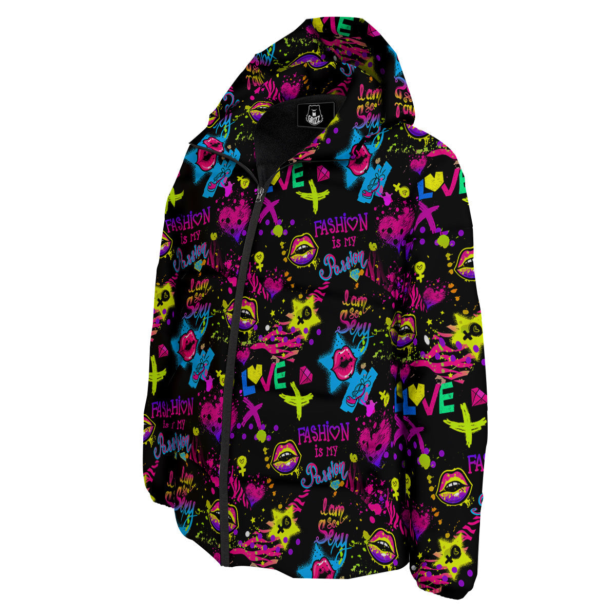 Abstract Graffiti Girlish Spray Paint Print Pattern Down Jacket-grizzshop