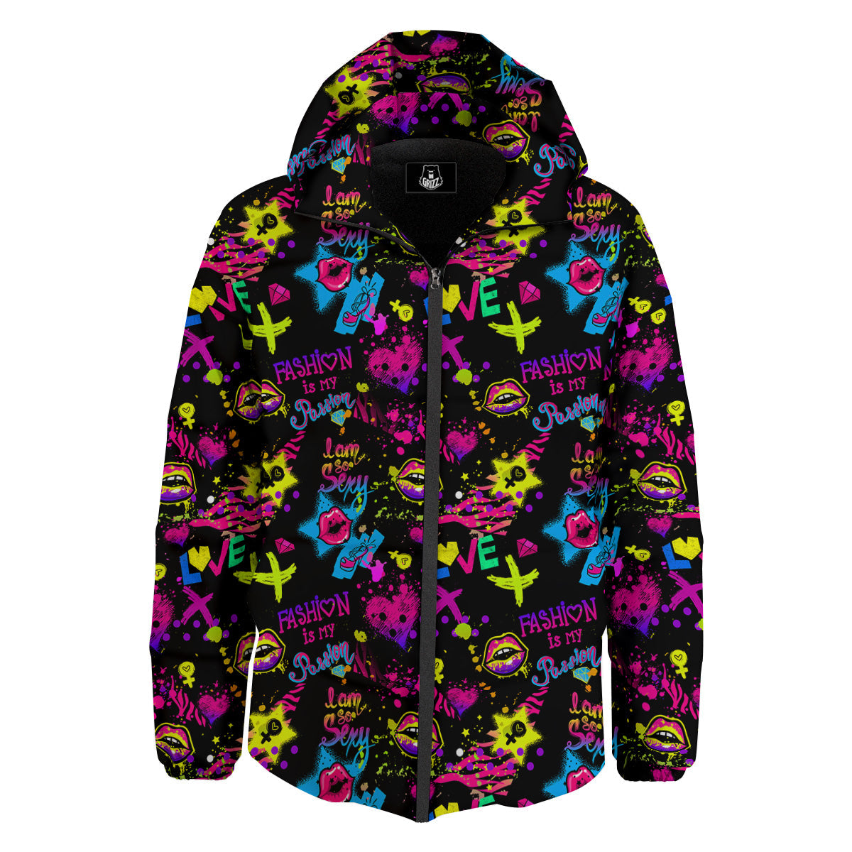 Abstract Graffiti Girlish Spray Paint Print Pattern Down Jacket-grizzshop