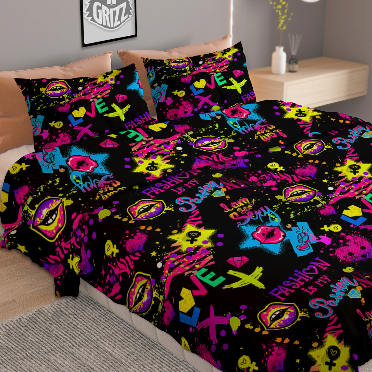 Abstract Graffiti Girlish Spray Paint Print Pattern Duvet Cover Bedding Set