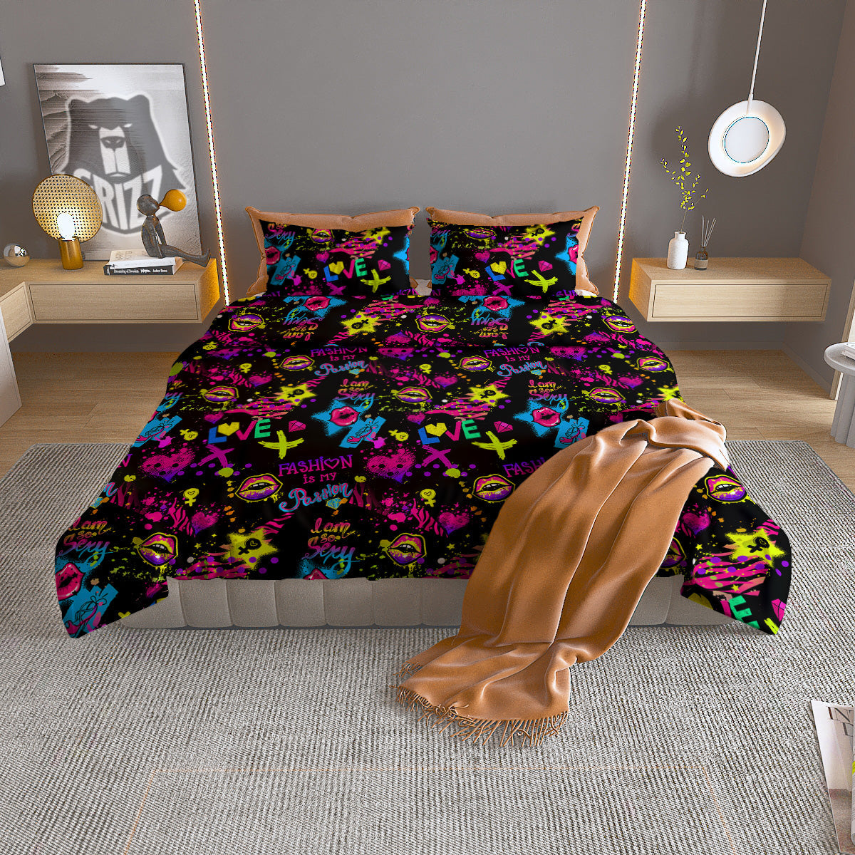 Abstract Graffiti Girlish Spray Paint Print Pattern Duvet Cover Bedding Set