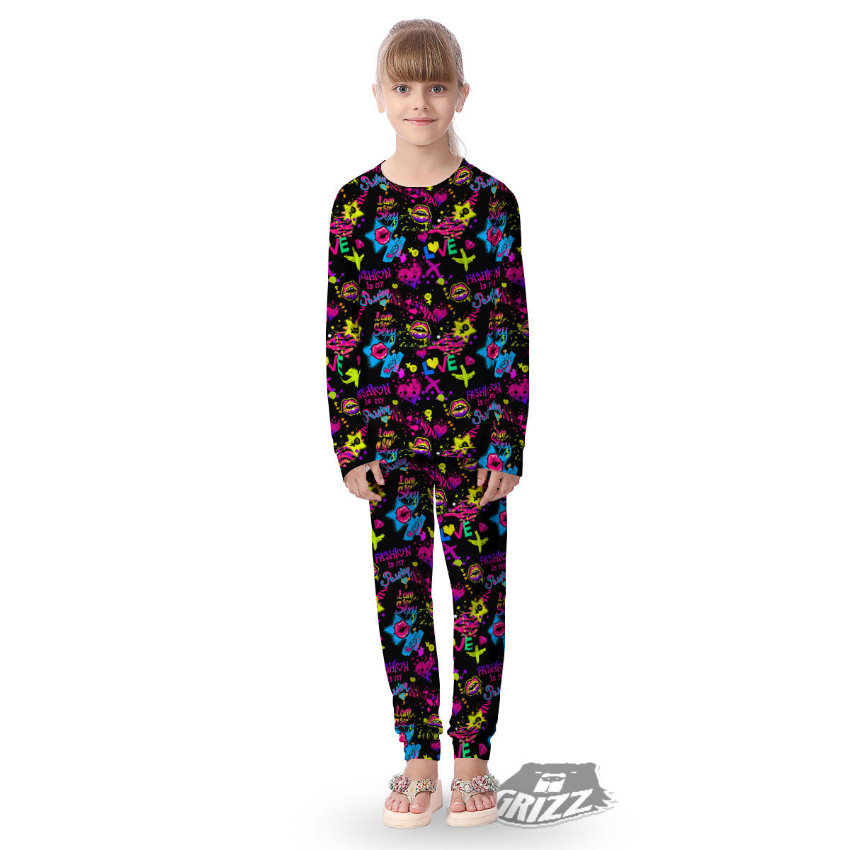 Abstract Graffiti Girlish Spray Paint Print Pattern Kid's Pajamas-grizzshop