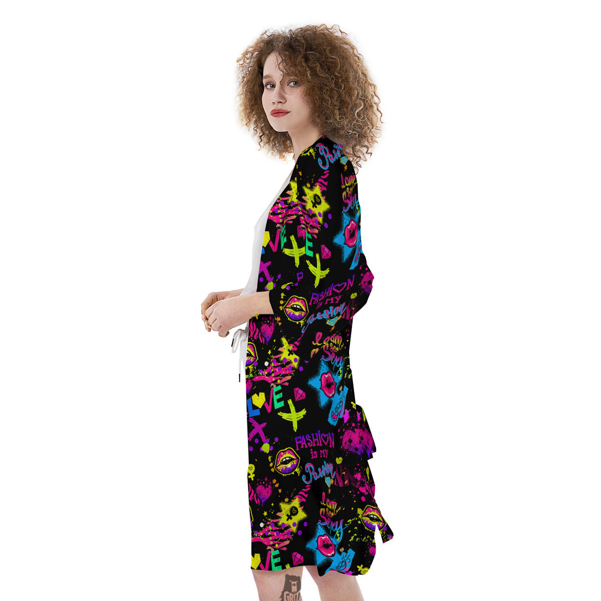 Abstract Graffiti Girlish Spray Paint Print Pattern Kimono-grizzshop