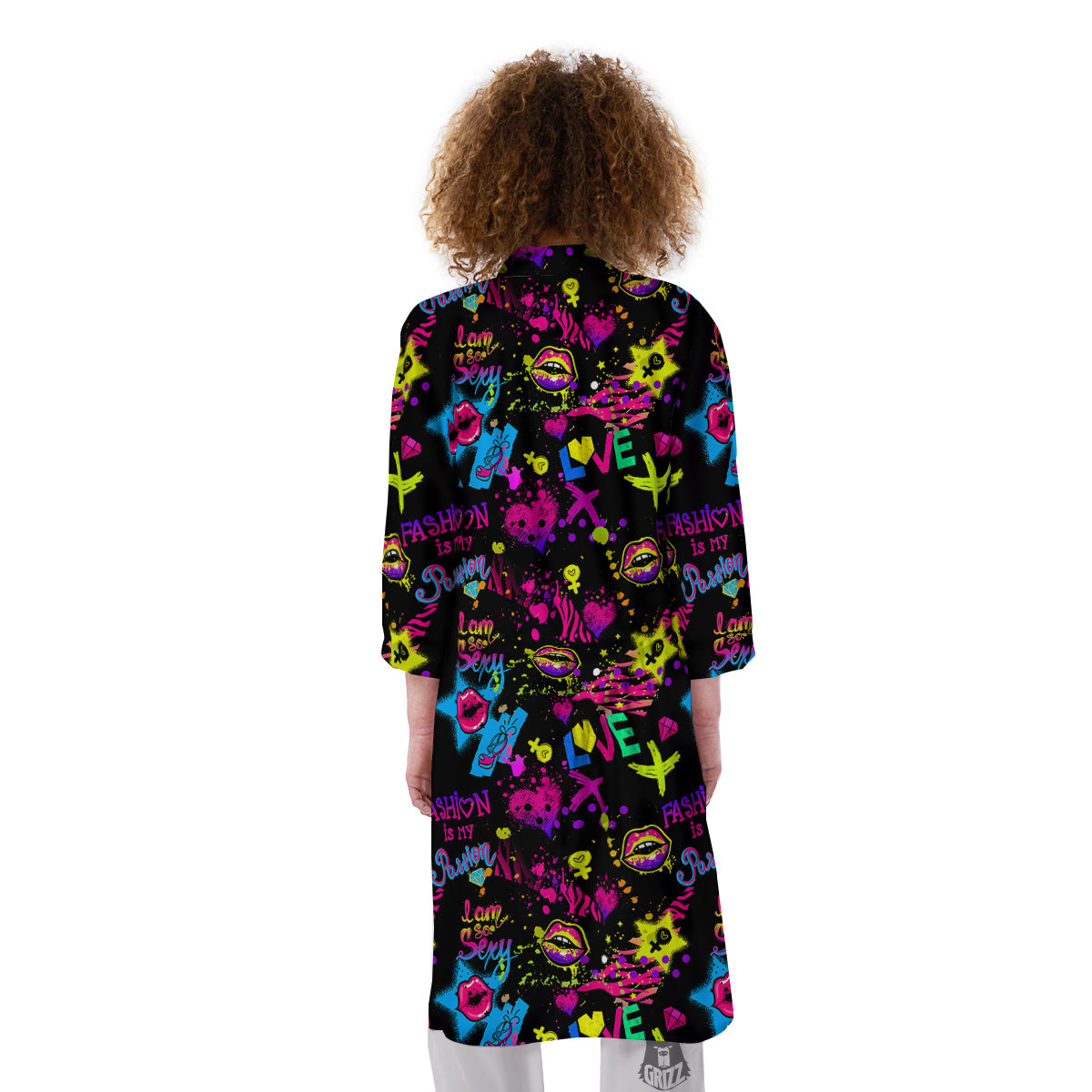 Abstract Graffiti Girlish Spray Paint Print Pattern Kimono-grizzshop