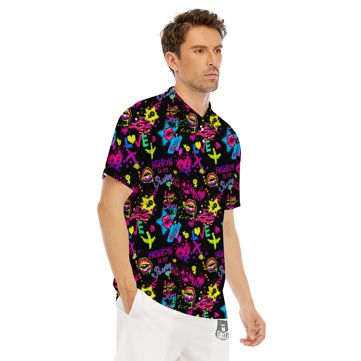 Abstract Graffiti Girlish Spray Paint Print Pattern Men's Golf Shirts-grizzshop