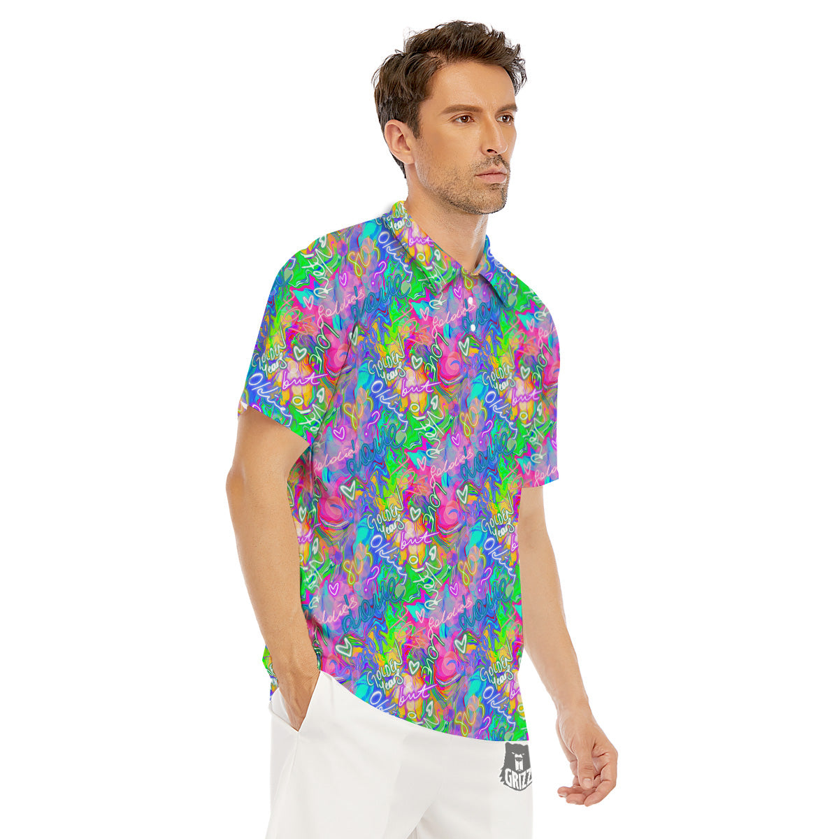 Abstract Graffiti Girlish Spray Paint Print Pattern Men's Golf Shirts-grizzshop