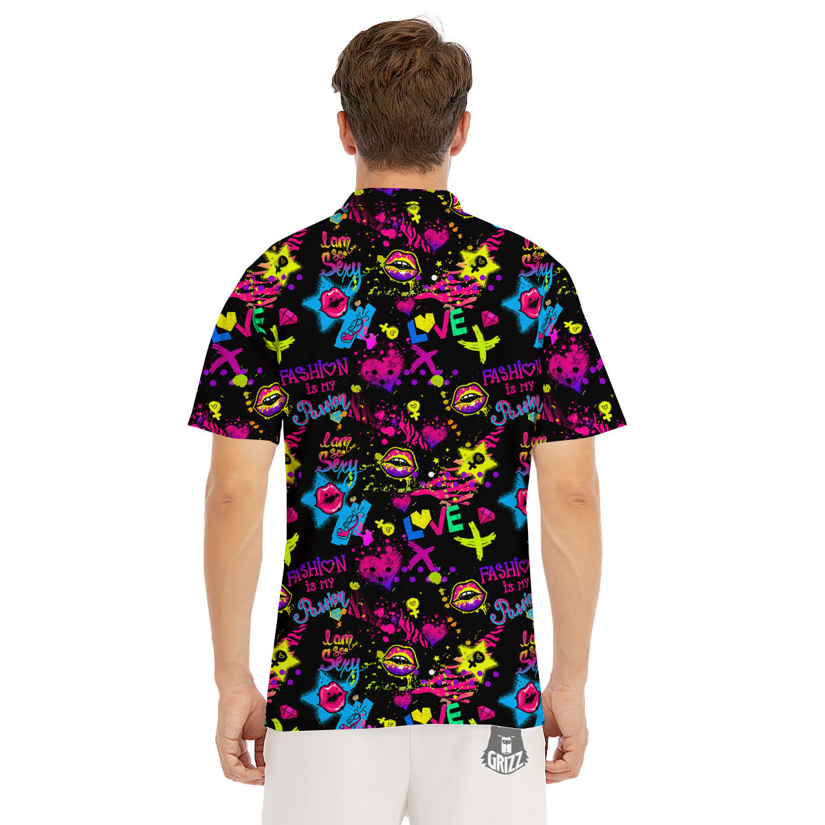 Abstract Graffiti Girlish Spray Paint Print Pattern Men's Golf Shirts-grizzshop