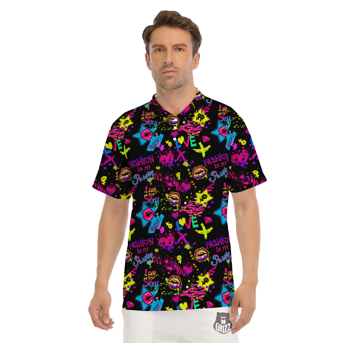 Abstract Graffiti Girlish Spray Paint Print Pattern Men's Golf Shirts-grizzshop