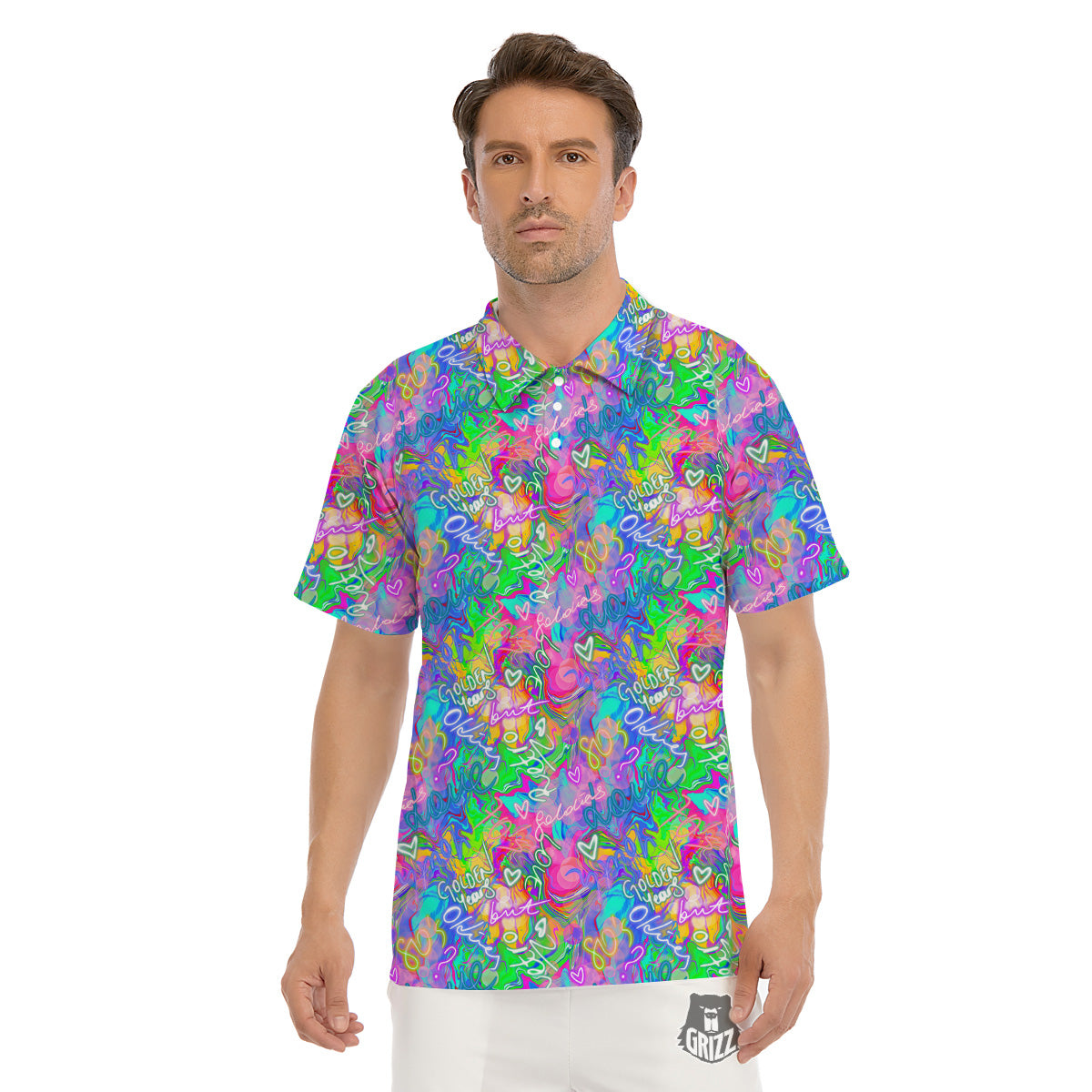 Abstract Graffiti Girlish Spray Paint Print Pattern Men's Golf Shirts-grizzshop