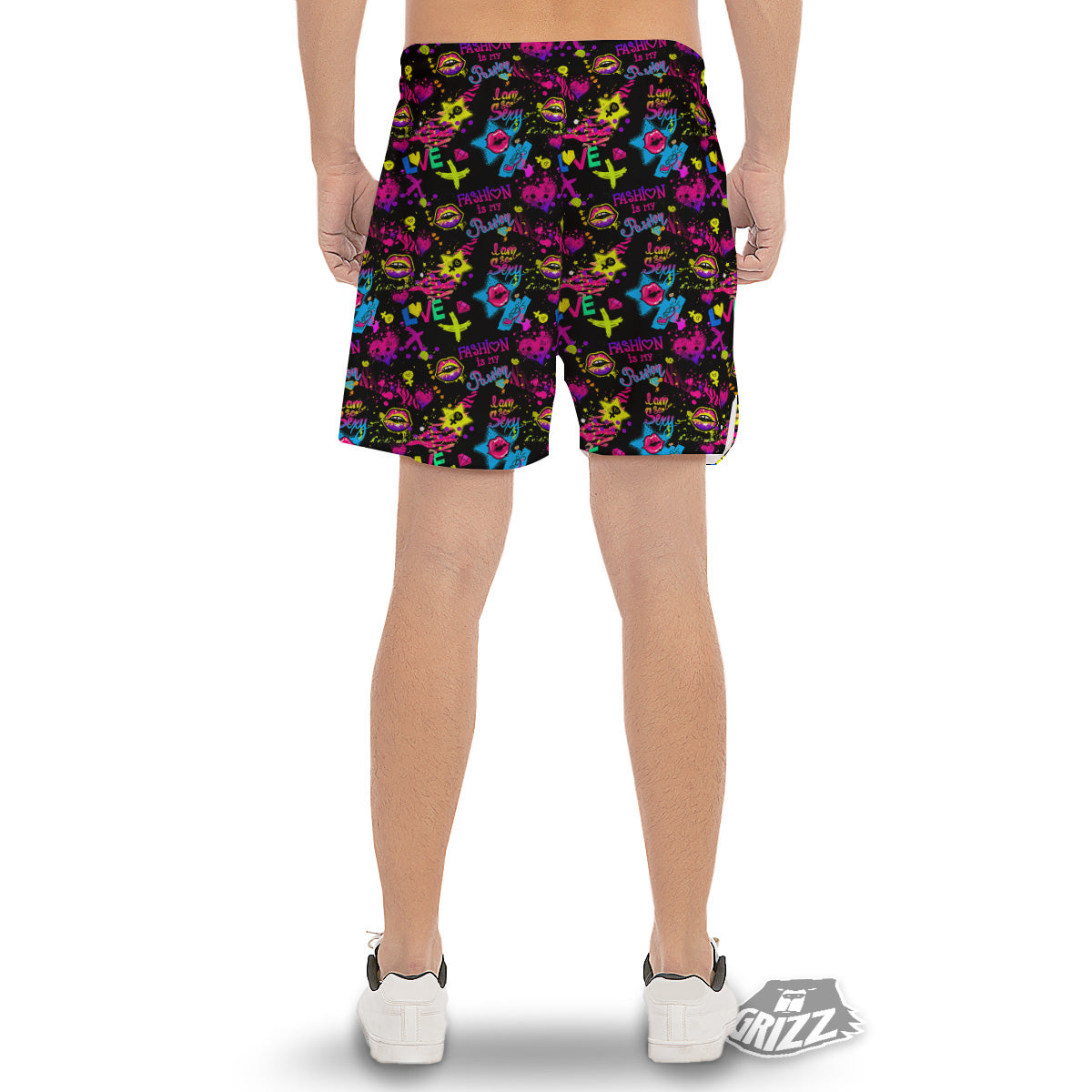 Abstract Graffiti Girlish Spray Paint Print Pattern Men's Gym Shorts-grizzshop