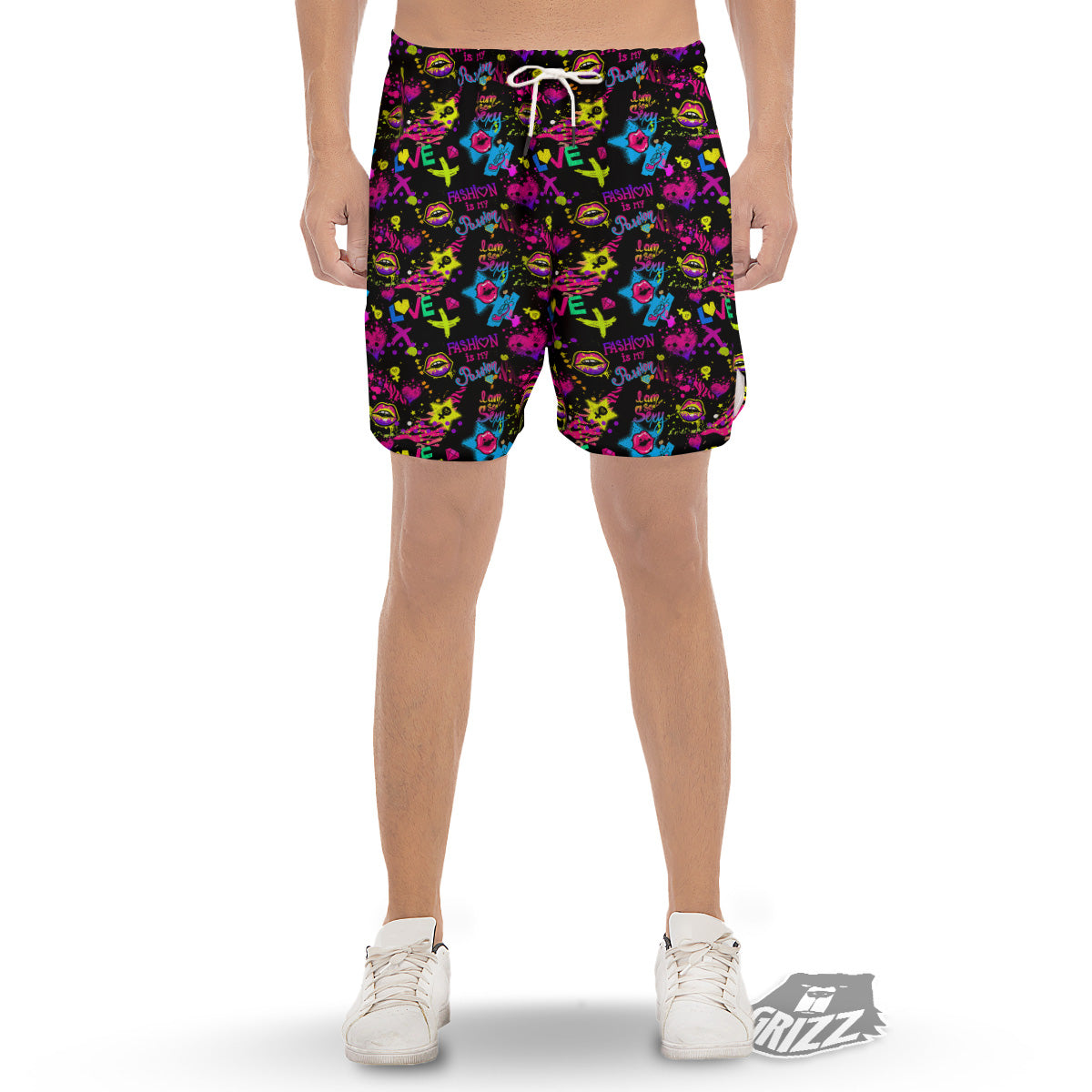 Abstract Graffiti Girlish Spray Paint Print Pattern Men's Gym Shorts-grizzshop