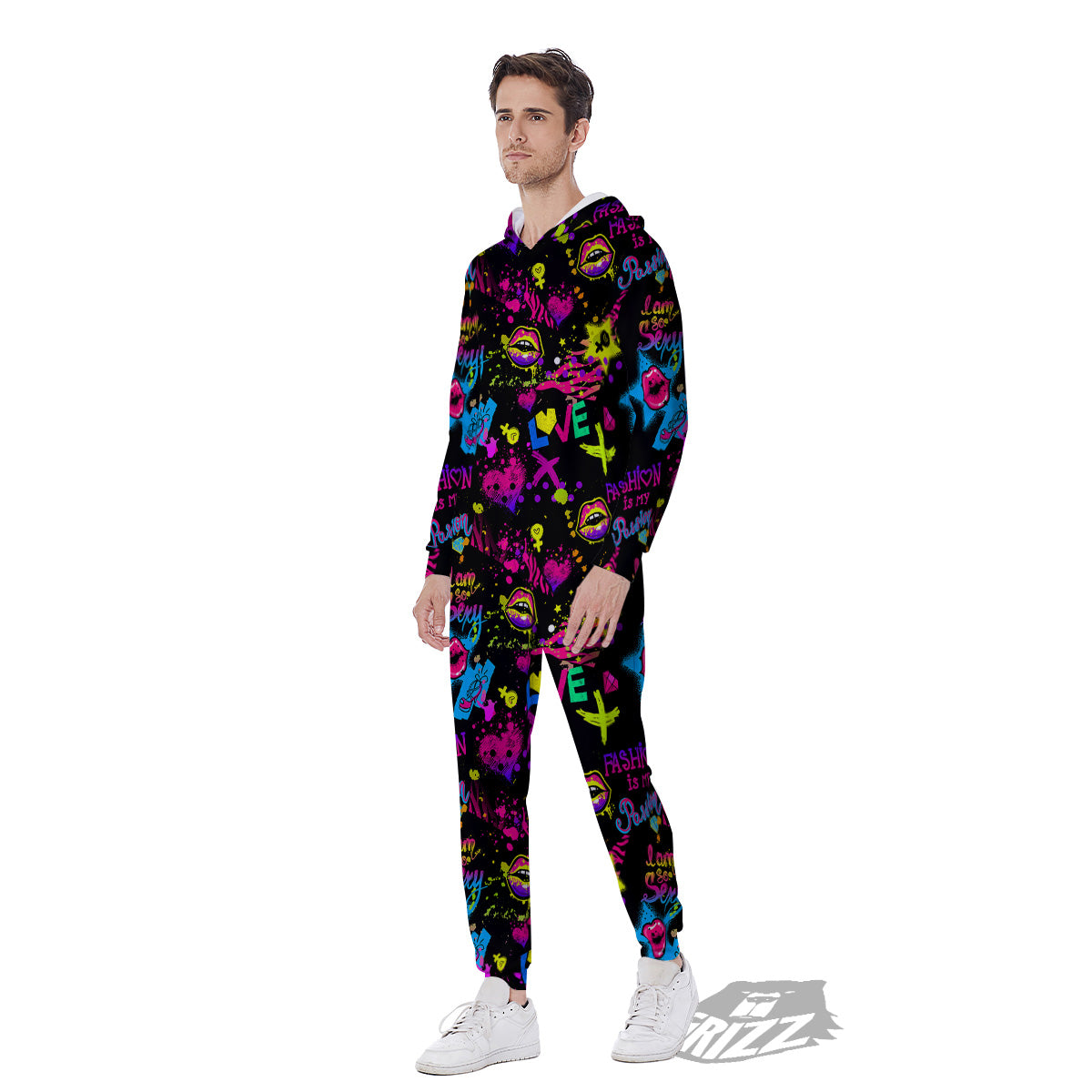Abstract Graffiti Girlish Spray Paint Print Pattern Men's Jumpsuit-grizzshop