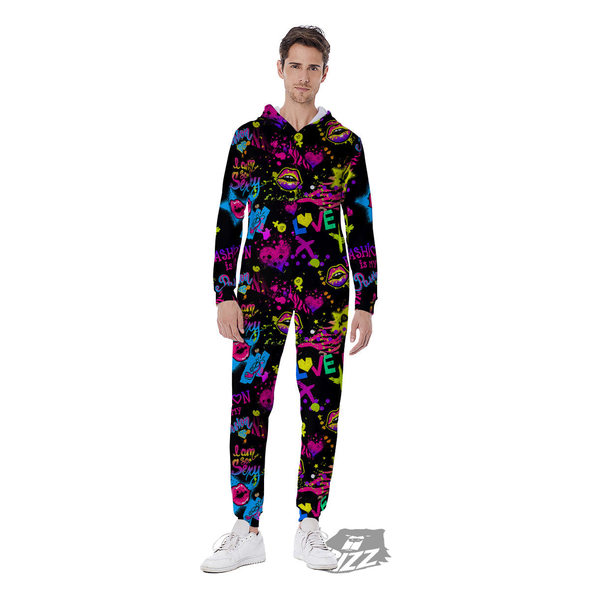 Abstract Graffiti Girlish Spray Paint Print Pattern Men's Jumpsuit-grizzshop