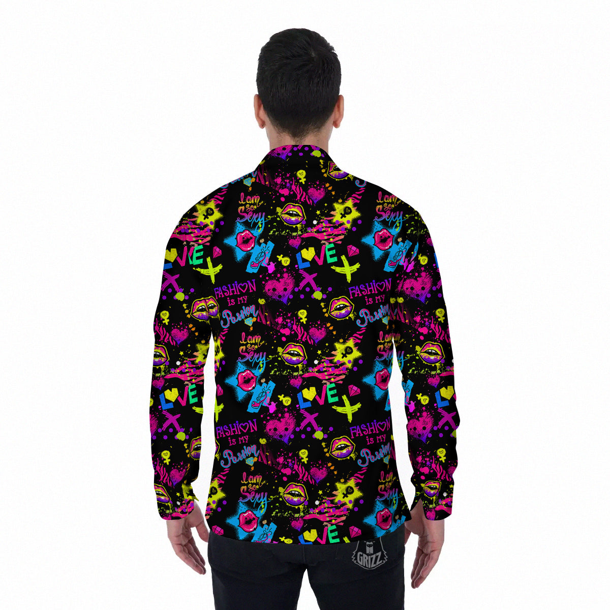 Abstract Graffiti Girlish Spray Paint Print Pattern Men's Long Sleeve Shirts-grizzshop