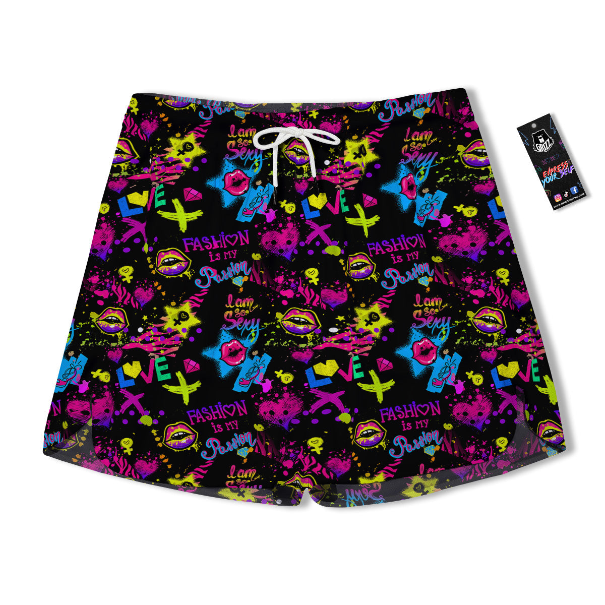 Abstract Graffiti Girlish Spray Paint Print Pattern Men's Running Shorts-grizzshop