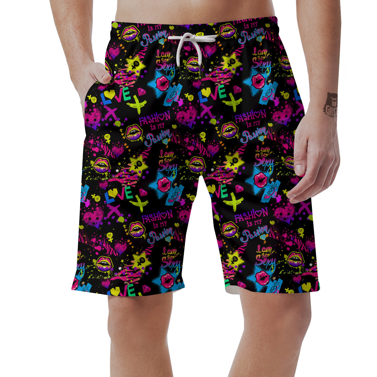 Abstract Graffiti Girlish Spray Paint Print Pattern Men's Shorts-grizzshop