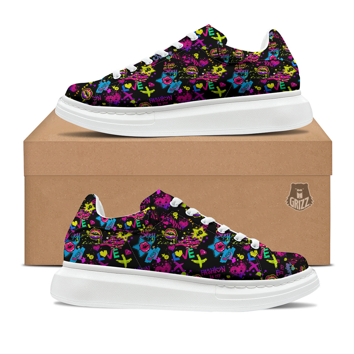 Abstract Graffiti Girlish Spray Paint Print Pattern Platform Shoes-grizzshop