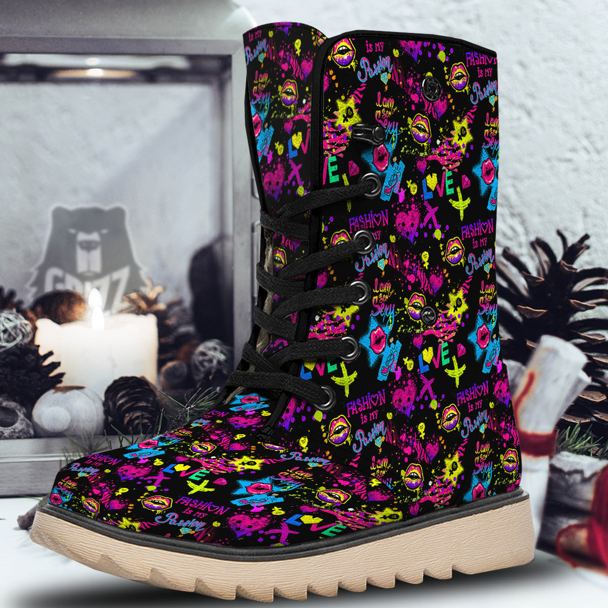 Abstract Graffiti Girlish Spray Paint Print Pattern Snow Boots-grizzshop