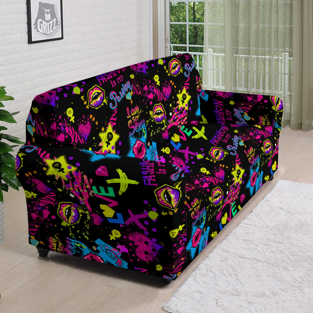 Abstract Graffiti Girlish Spray Paint Print Pattern Sofa Cover-grizzshop