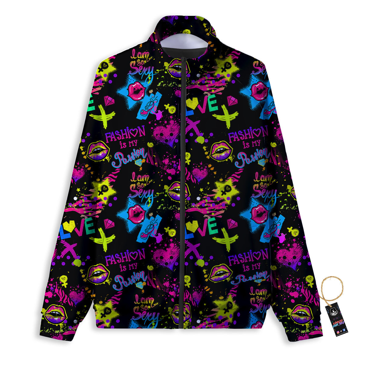 Abstract Graffiti Girlish Spray Paint Print Pattern Track Jacket-grizzshop