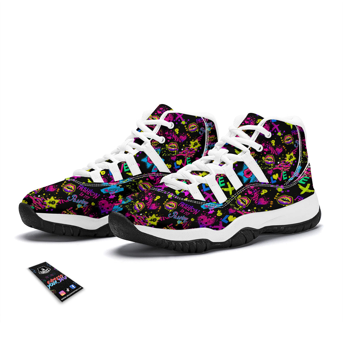 Abstract Graffiti Girlish Spray Paint Print Pattern White Bball Shoes-grizzshop