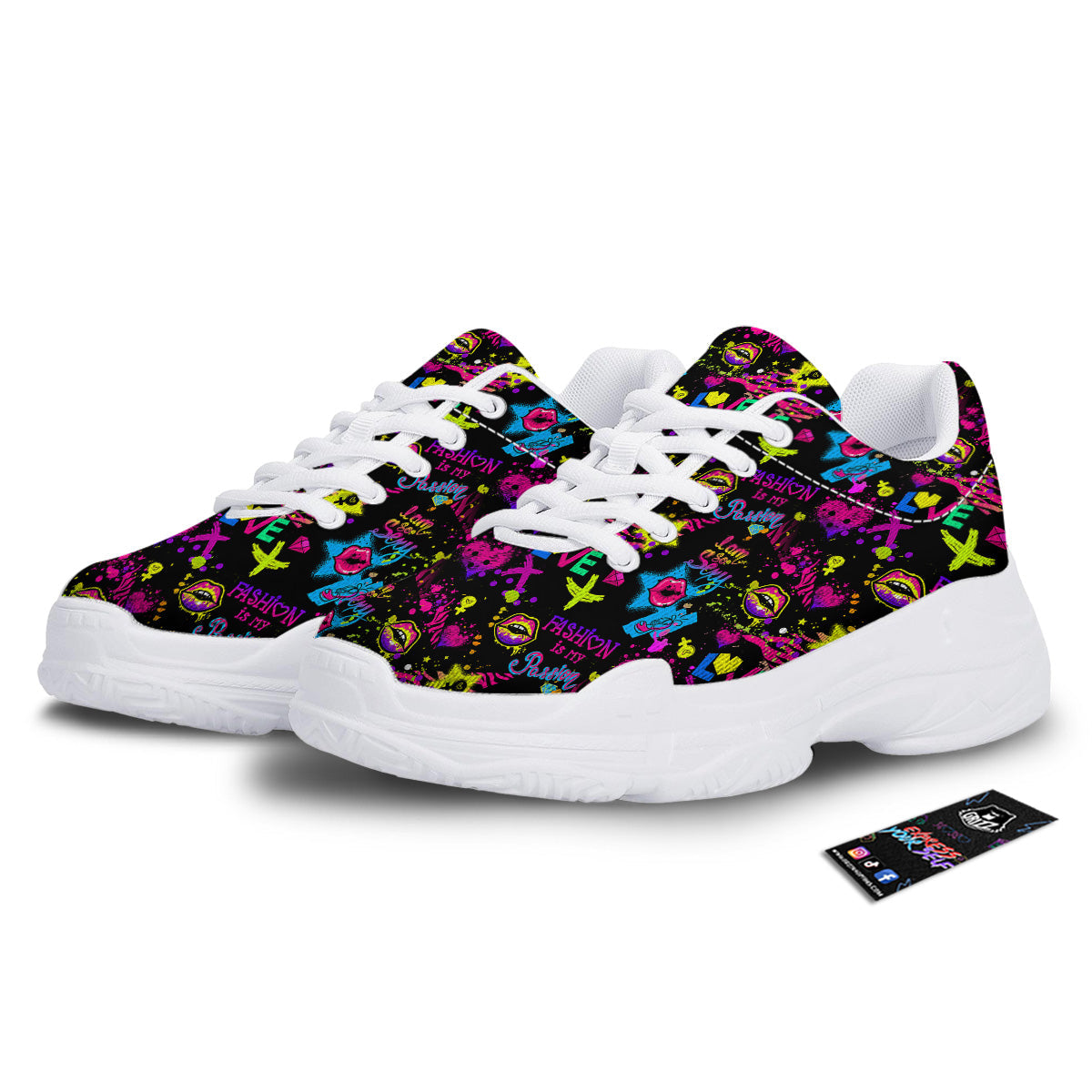 Abstract Graffiti Girlish Spray Paint Print Pattern White Chunky Shoes-grizzshop