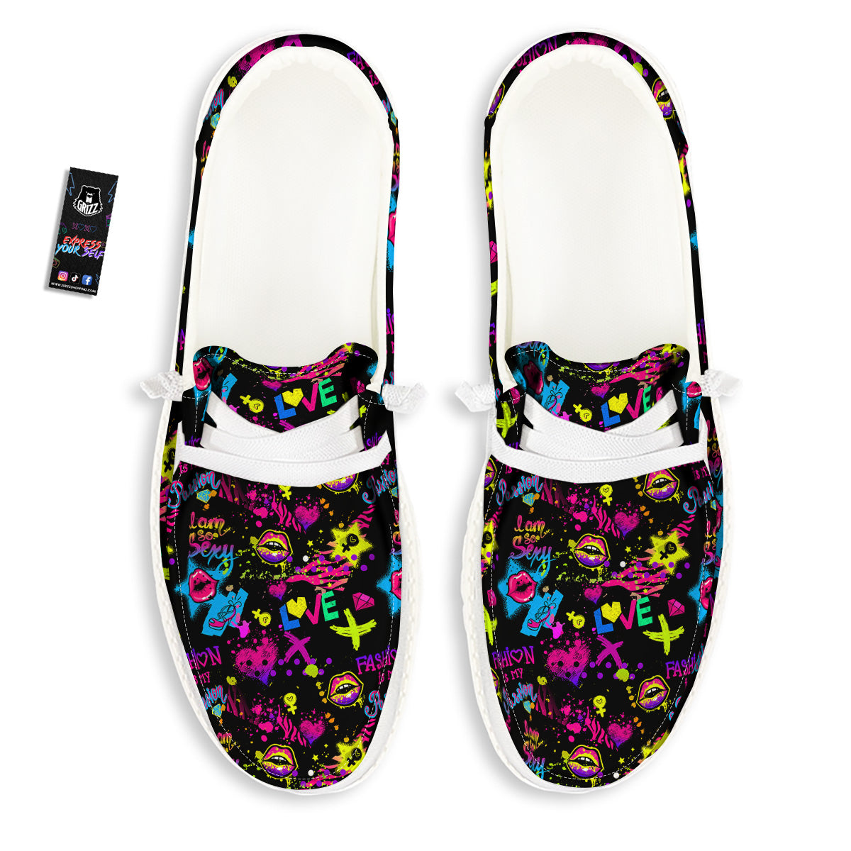 Abstract Graffiti Girlish Spray Paint Print Pattern White Loafers-grizzshop