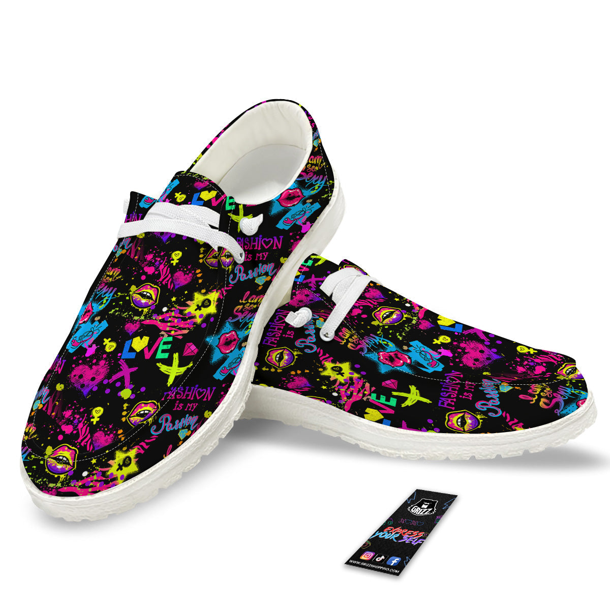 Abstract Graffiti Girlish Spray Paint Print Pattern White Loafers-grizzshop