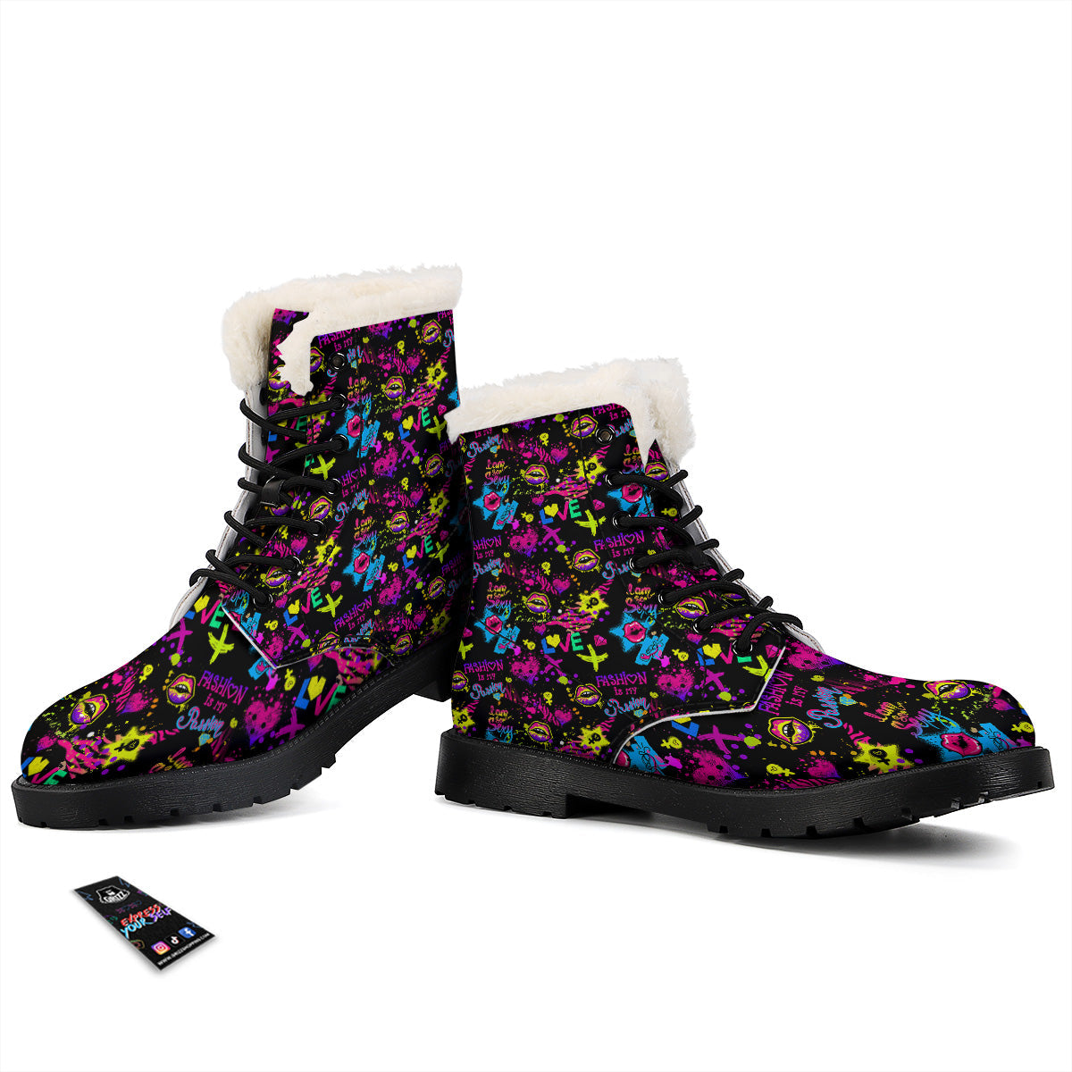 Abstract Graffiti Girlish Spray Paint Print Pattern Winter Boots-grizzshop