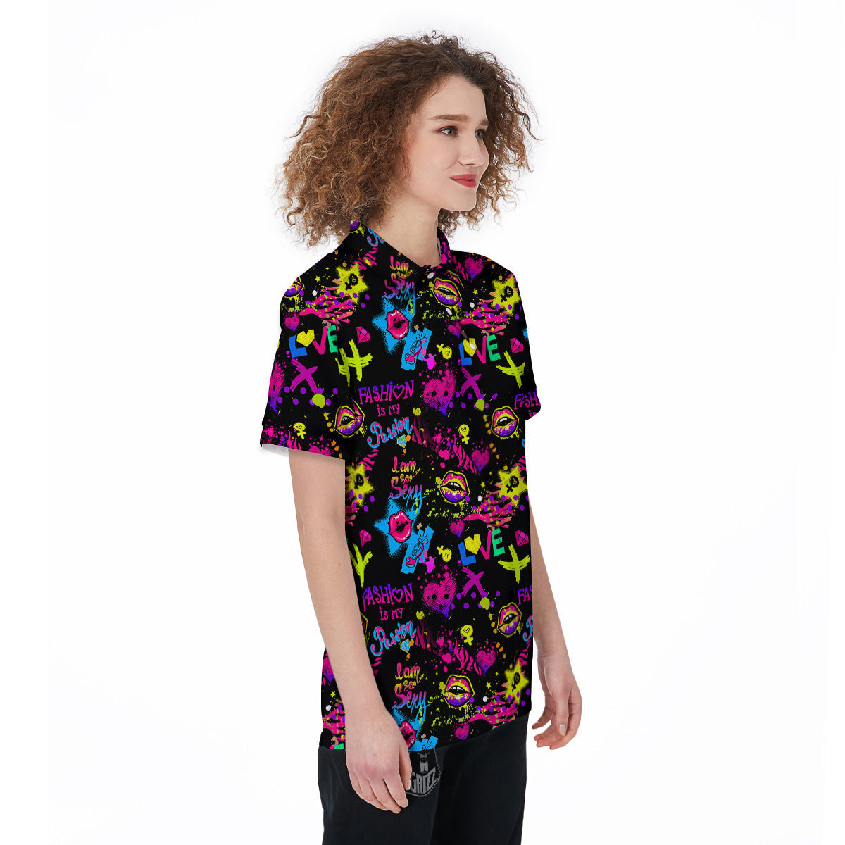 Abstract Graffiti Girlish Spray Paint Print Pattern Women's Golf Shirts-grizzshop