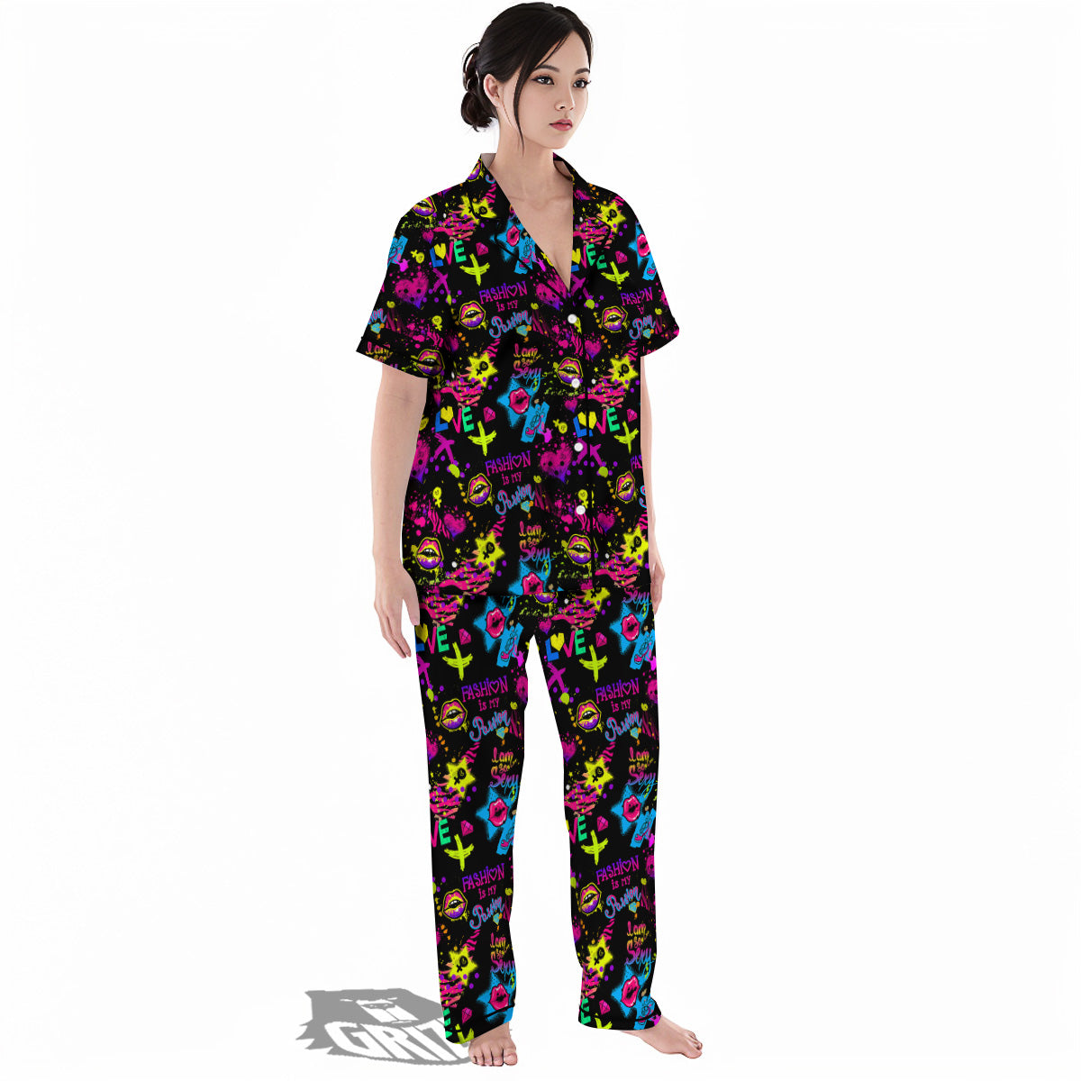 Abstract Graffiti Girlish Spray Paint Print Pattern Women's Pajamas Set-grizzshop