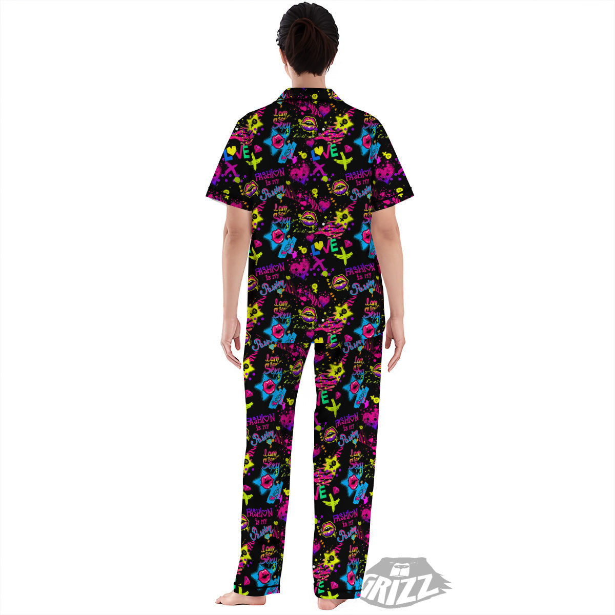 Abstract Graffiti Girlish Spray Paint Print Pattern Women's Pajamas Set-grizzshop