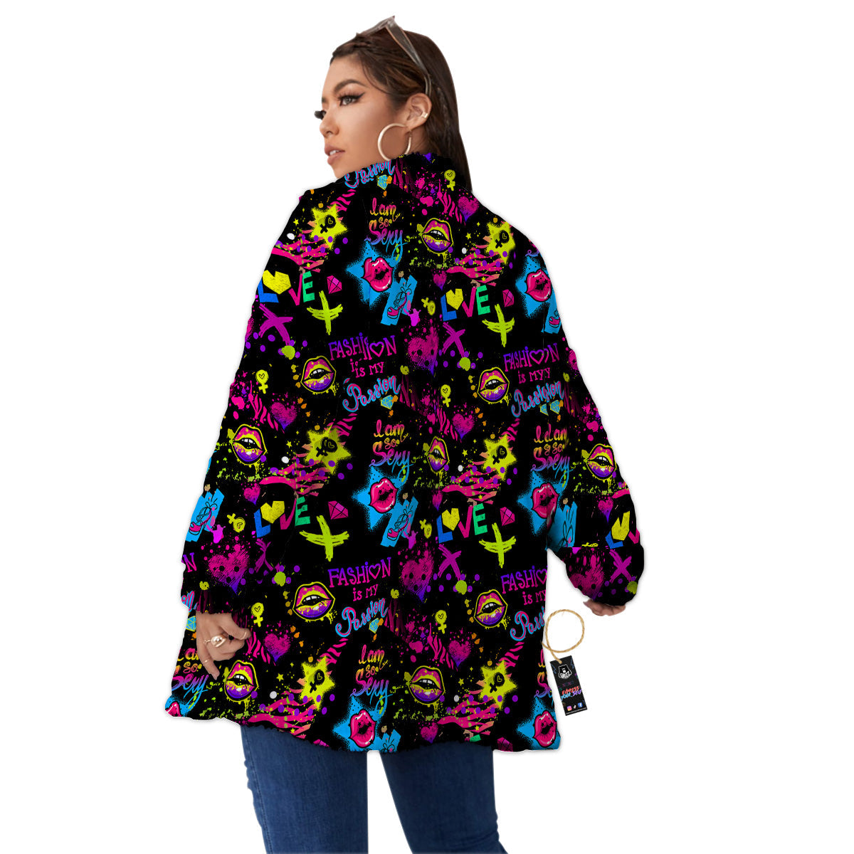 Abstract Graffiti Girlish Spray Paint Print Pattern Women's Sherpa Jacket-grizzshop