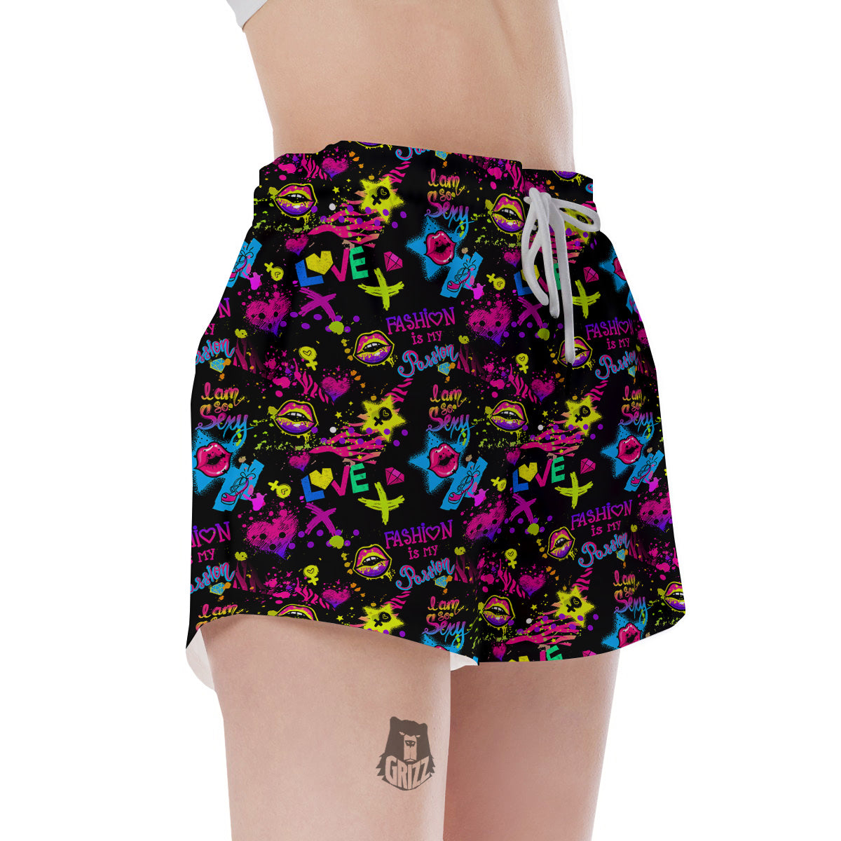 Abstract Graffiti Girlish Spray Paint Print Pattern Women's Shorts-grizzshop