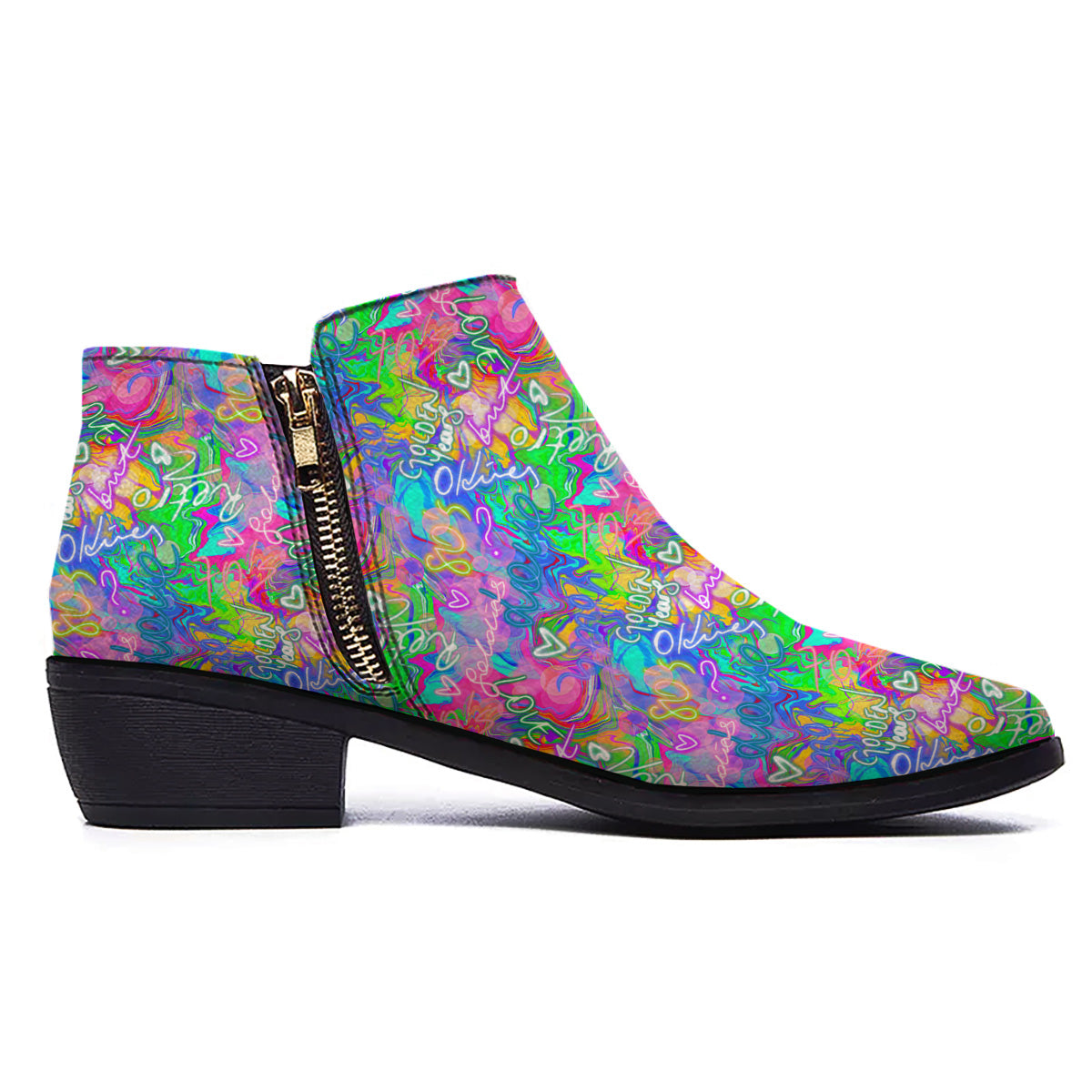 Abstract Graffiti Hand Drawing Neon Retro Print Pattern Ankle Boots-grizzshop