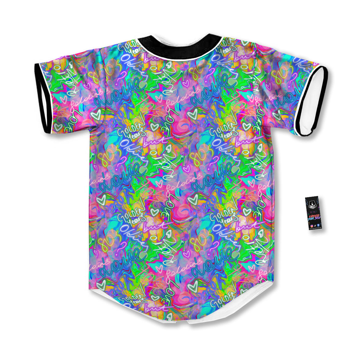 Abstract Graffiti Hand Drawing Neon Retro Print Pattern Baseball Jersey-grizzshop