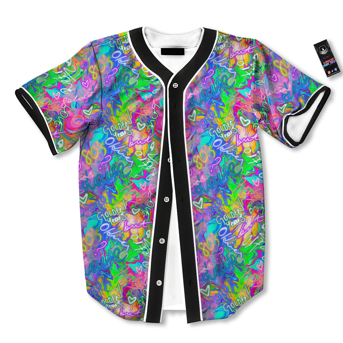 Abstract Graffiti Hand Drawing Neon Retro Print Pattern Baseball Jersey-grizzshop